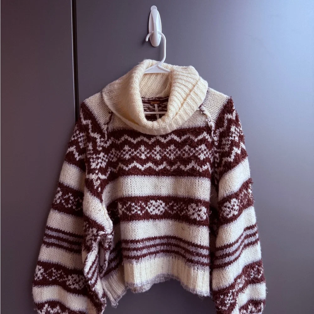 Free People Brown and Cream Cowl Neck Sweater - Picture 2 of 5